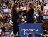 The singer appeared at Kamala Harris' rally on October 25 (Image via Kyle Mazza/Anadolu/Getty Images)